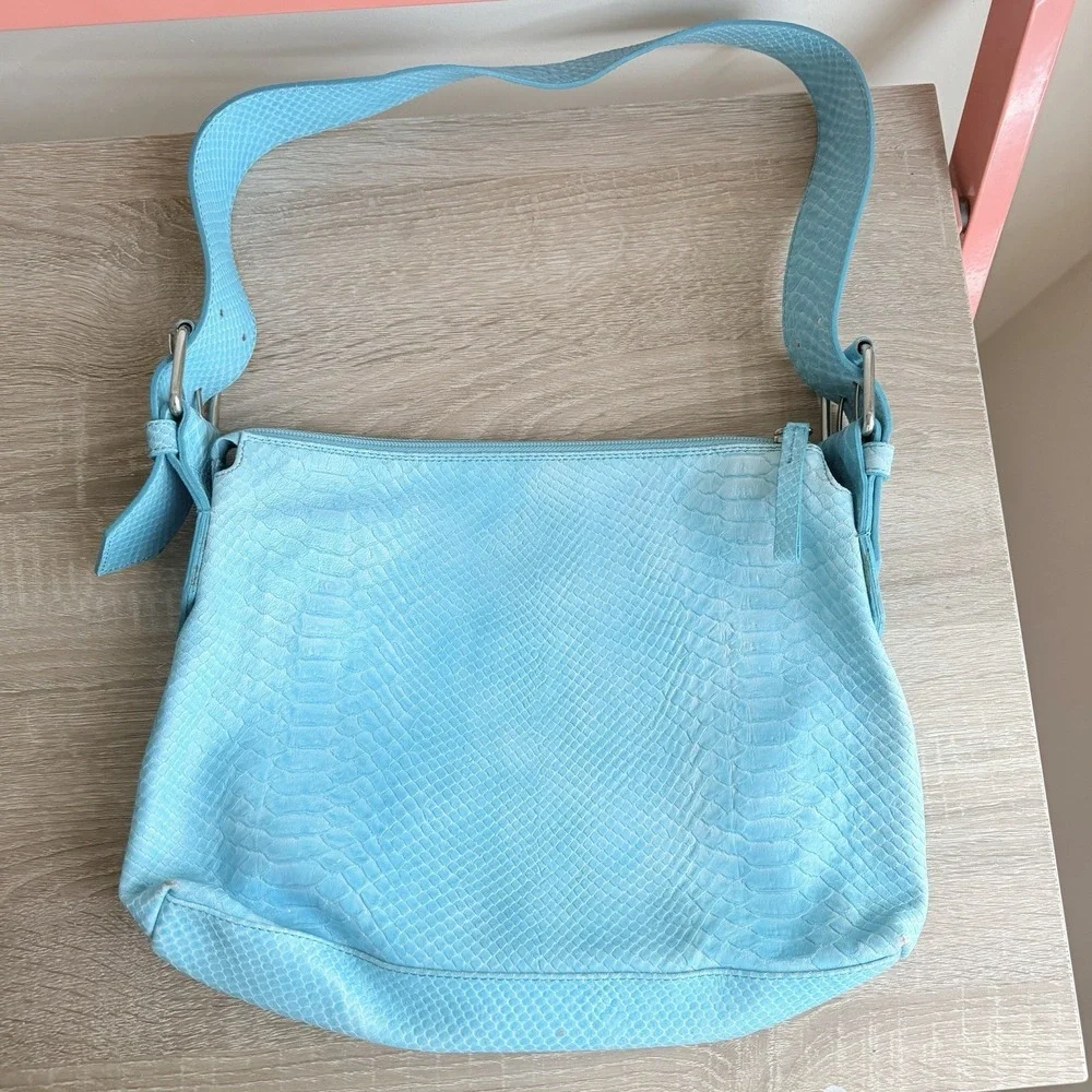 Vintage Ellecieffe Italian Leather Handbag Purse Firenze Italy Powderpuff Blue